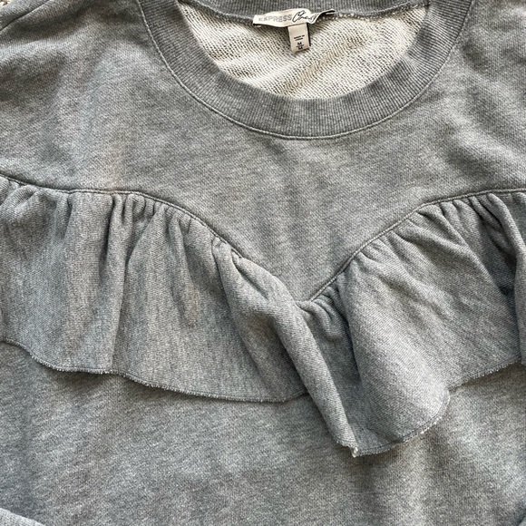 Womens Express sweatshirt sweater with ruffle gray casual look size medium - Picture 2 of 6